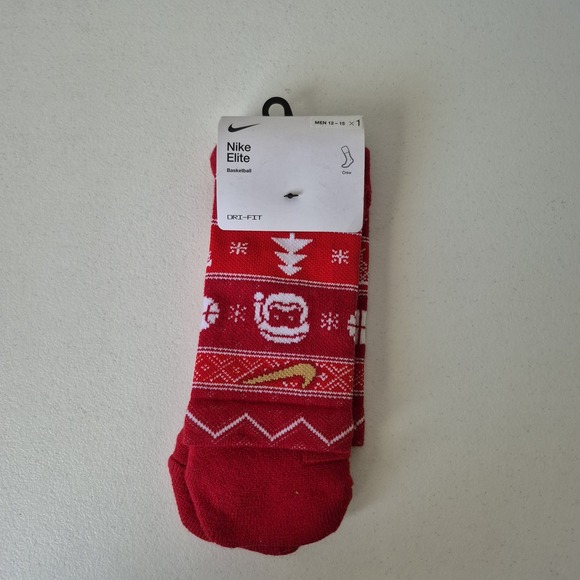 Nike Elite Basketball Crew Socks XL Red Christmas Santa Dri-FIT Stocking Stuffer - Picture 1 of 2